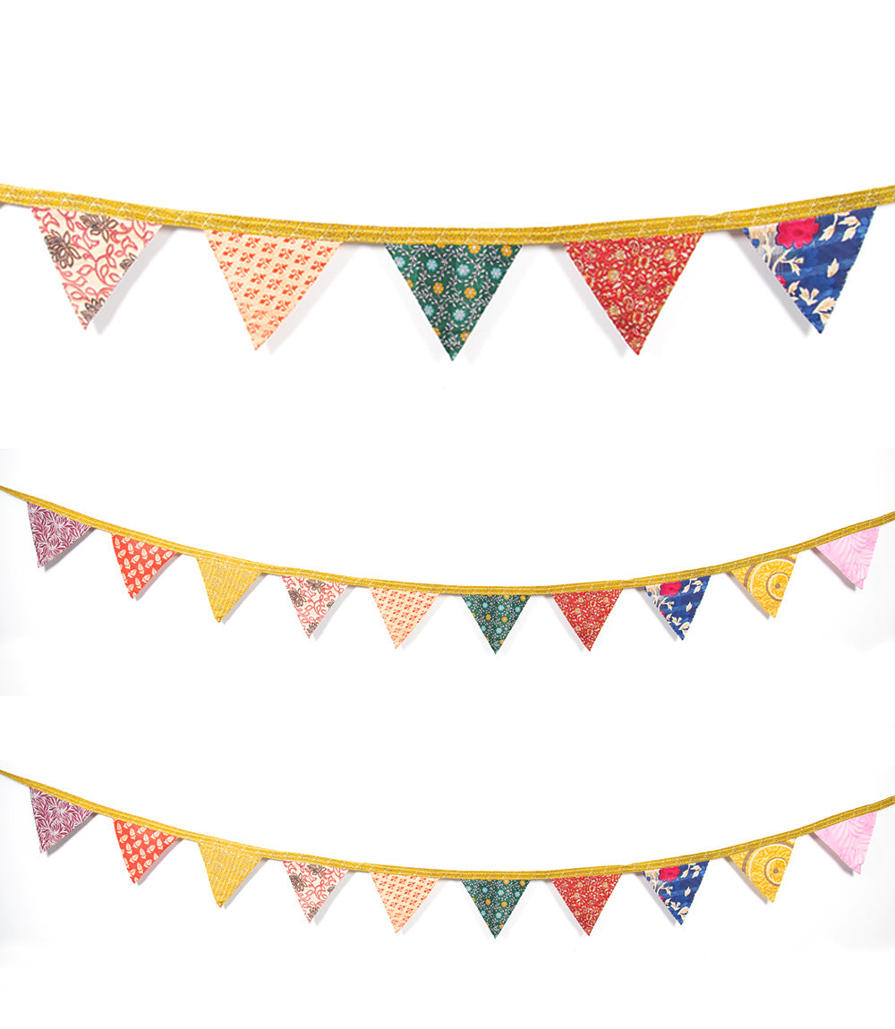 Upcycled saree bunting - 10 flags
