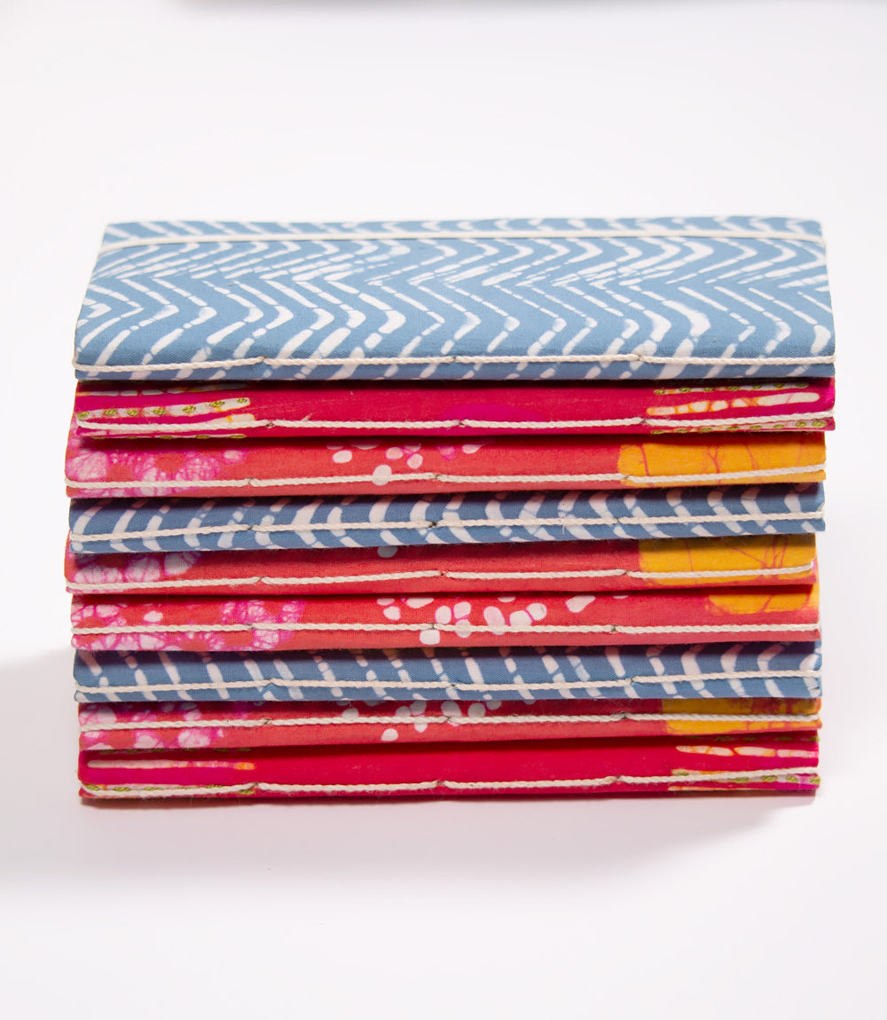 Jute Paper &amp; Batik Fabric Cover Journal - Stitched Circles