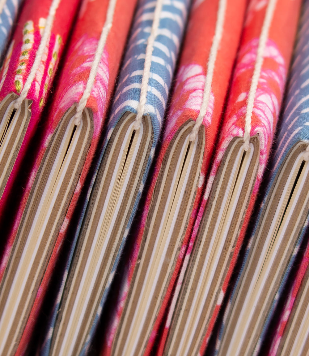 Jute Paper &amp; Batik Fabric Cover Journal - Stitched Circles