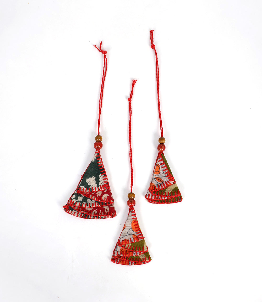 Upcycled Saree Tree Ornaments, Set of 3