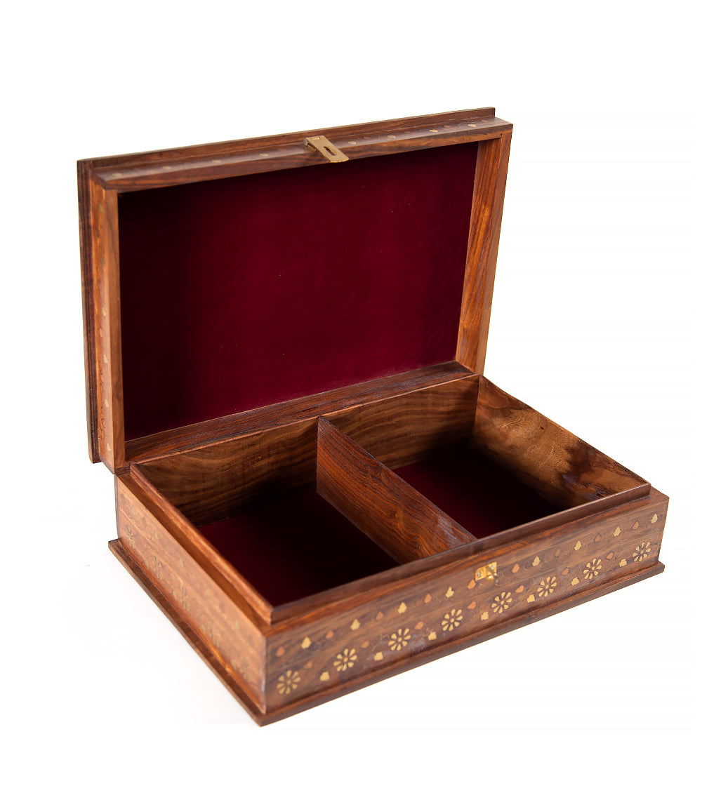 Copper and brass inlays rosewood box.