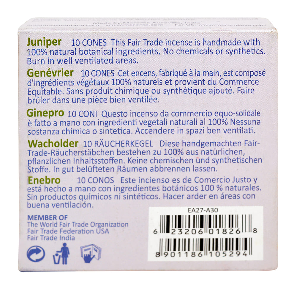 Maroma Encens d'Auroville Cones - Juniper. Incense Cones