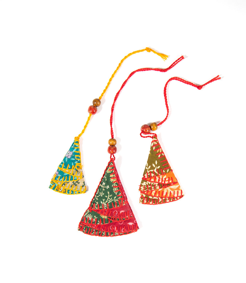 Upcycled Saree Tree Ornaments, Set of 3