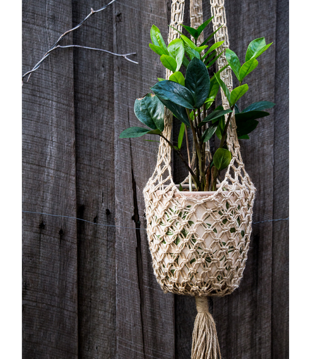 macrame plant hanger with jute Macrame Pot Hanger, 