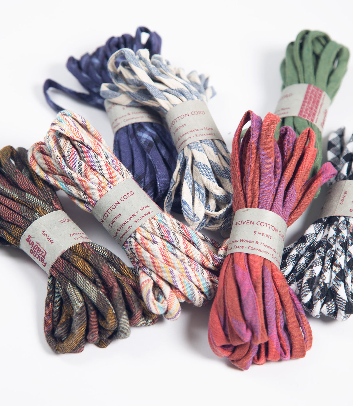 Hand Woven Cotton Ribbon - Pack of 6, 5m