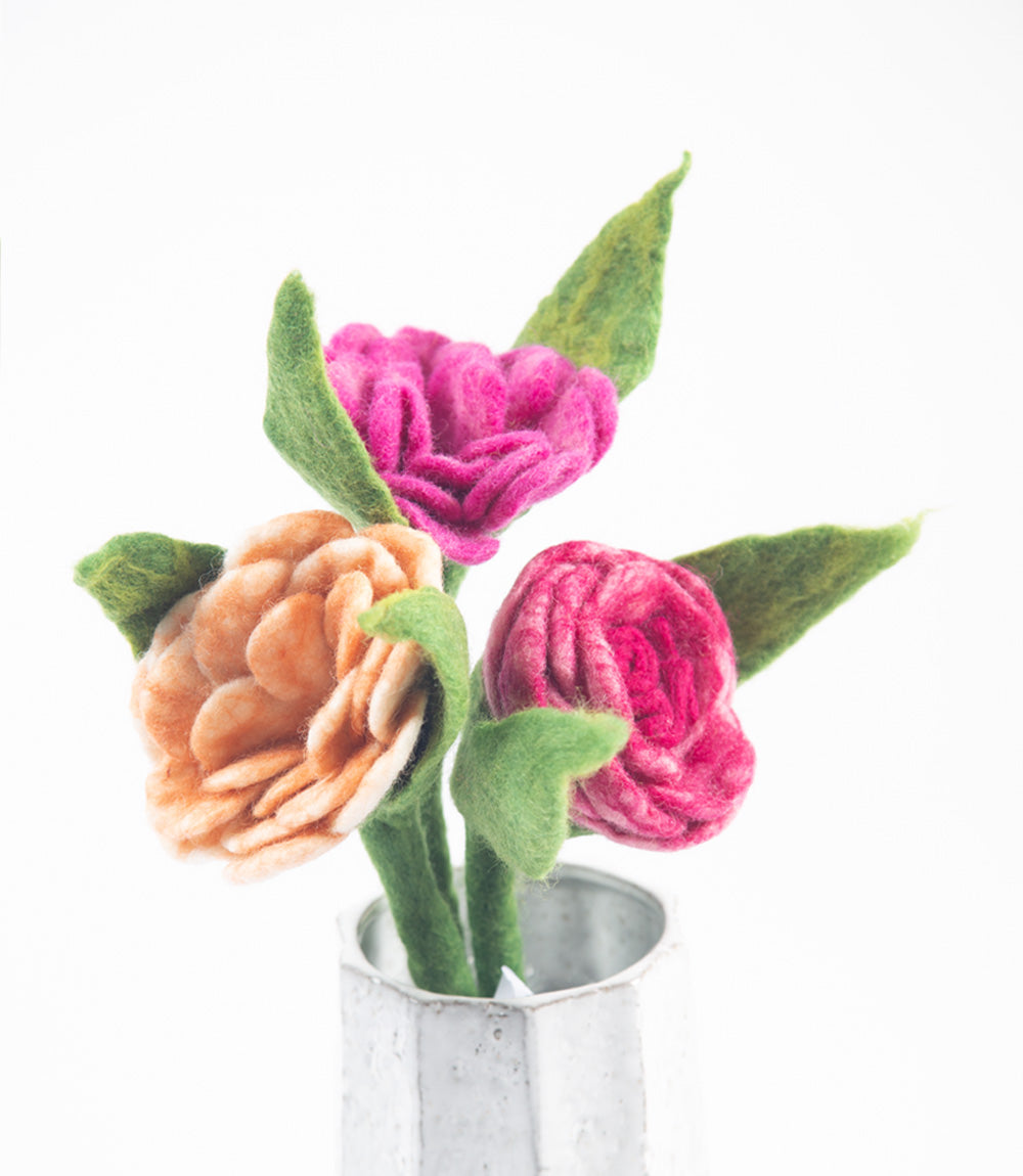 Felt Flower Rose - Set of 3