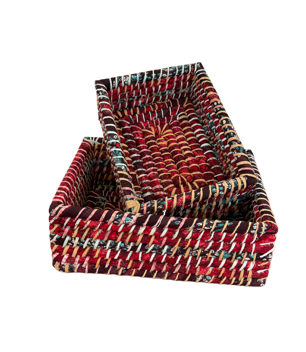 Saree-Wrapped Kaisa Table Baskets – Set of 2. Assorted Colours