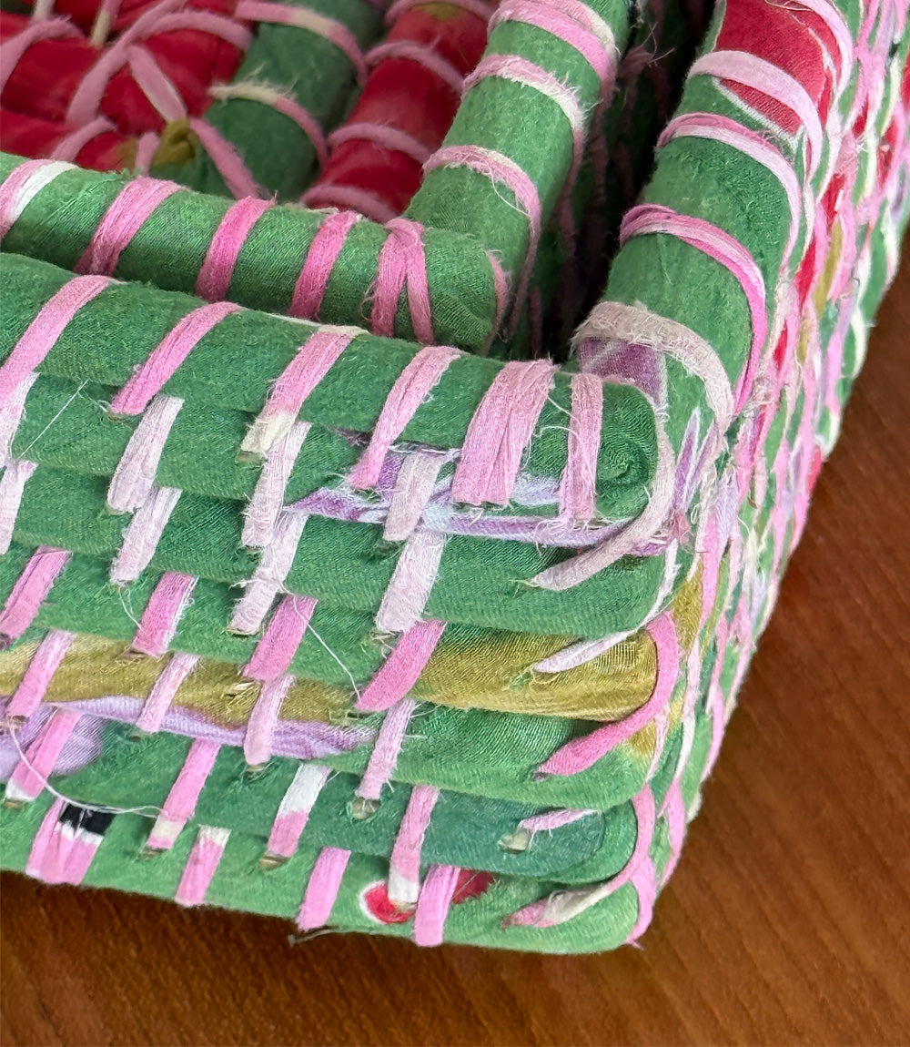 Saree-Wrapped Kaisa Table Baskets – Set of 2. Assorted Colours