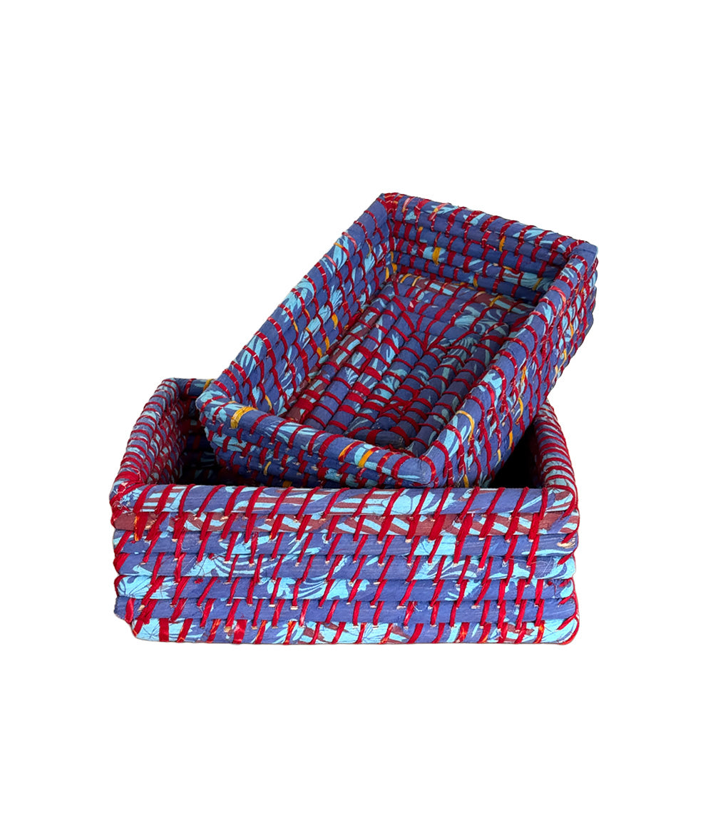Saree-Wrapped Kaisa Table Baskets – Set of 2. Assorted Colours