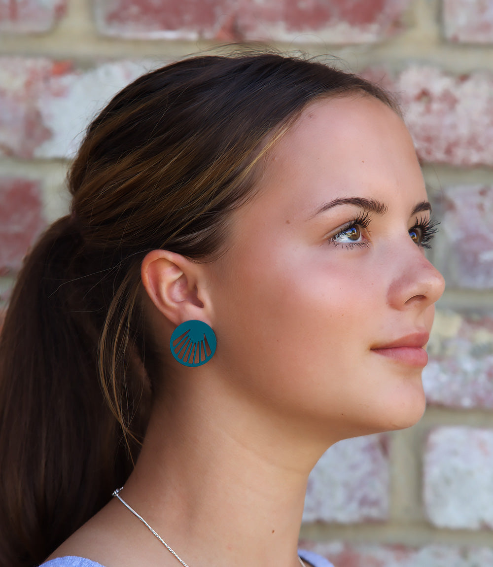 Deco - Fan Stud Earrings - Teal