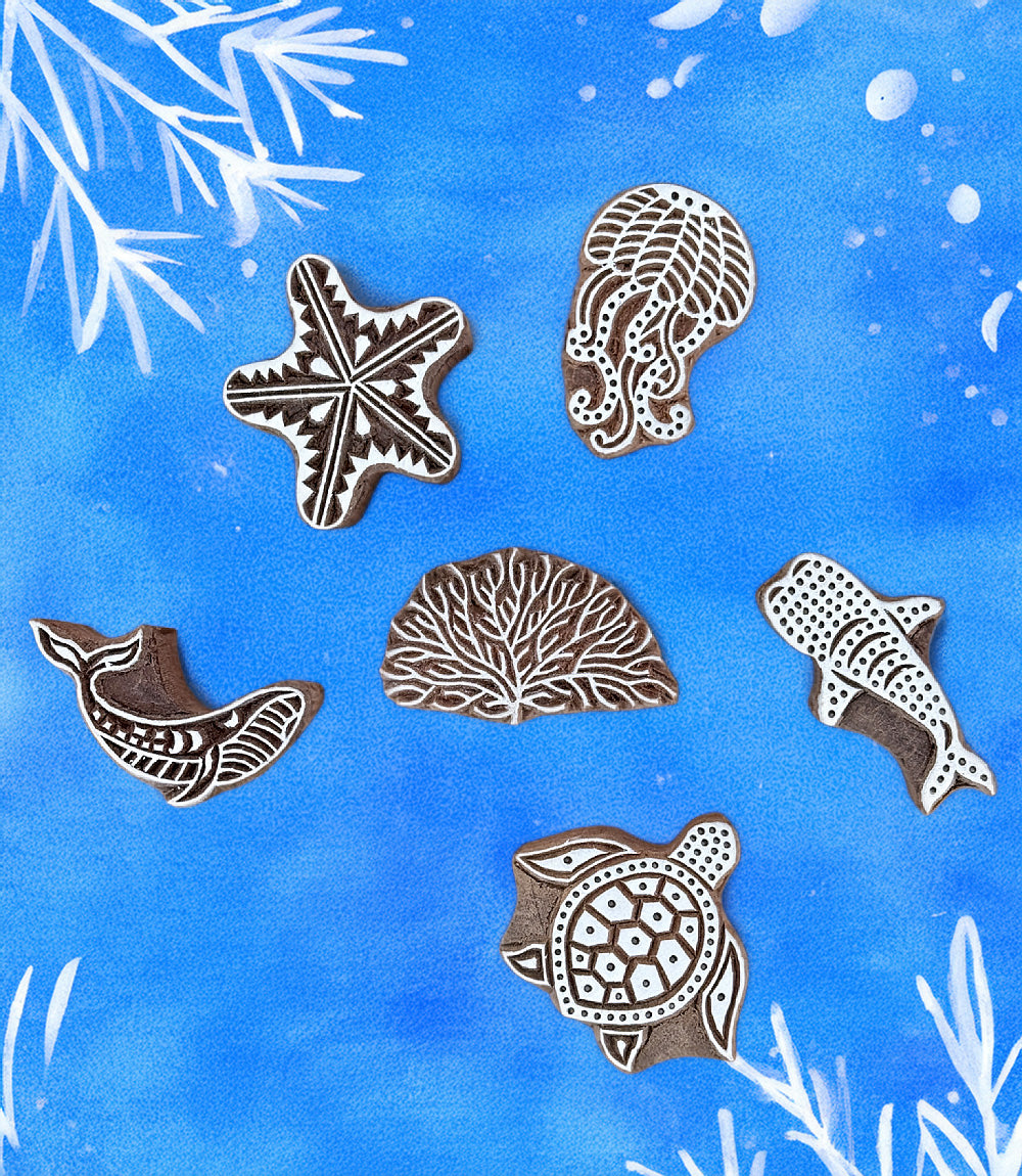 The Sea, Small Wood Print Blocks. Set of 6