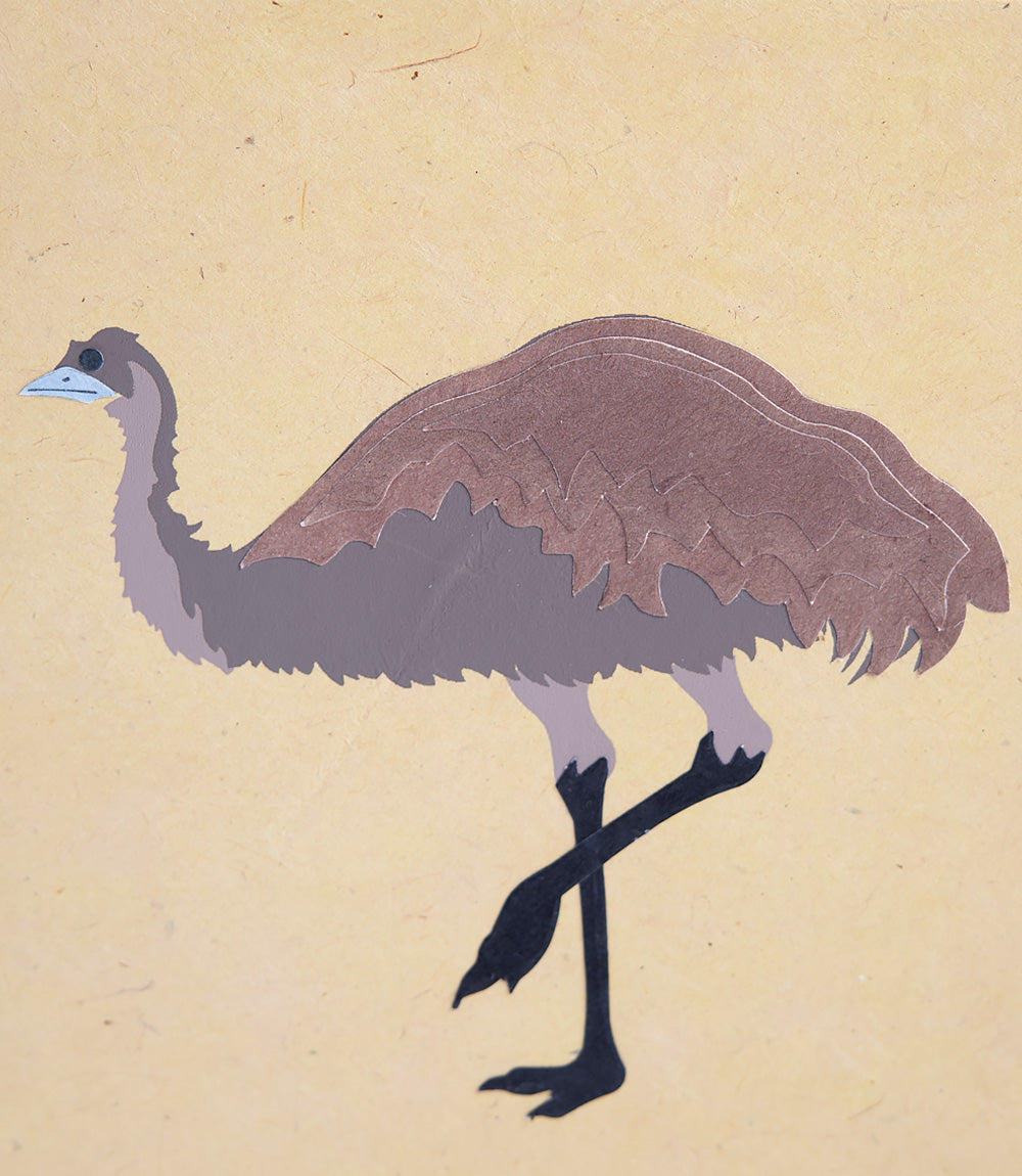 Artistic illustration of an emu on a beige background