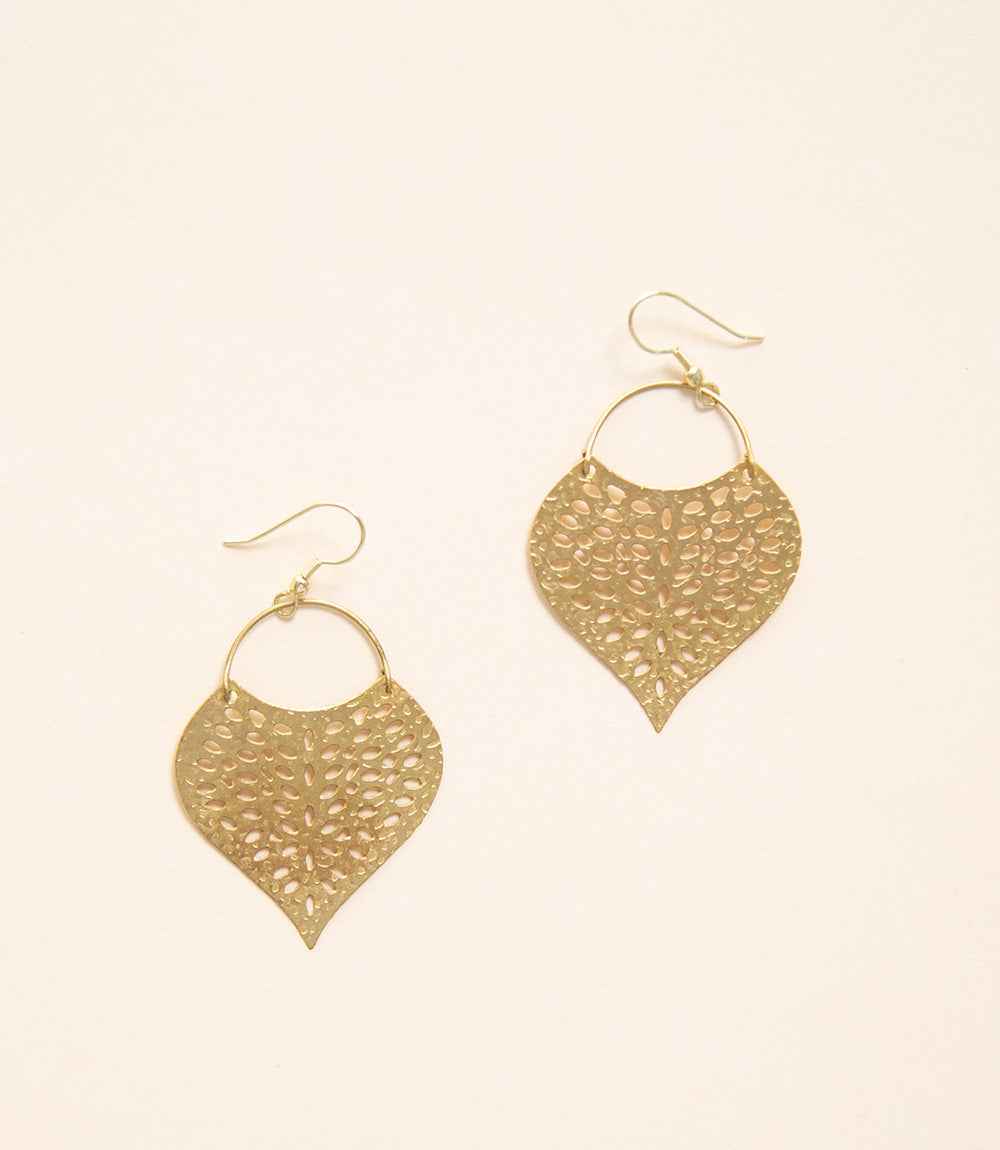 Jali Cut Leaf Earring - Gold