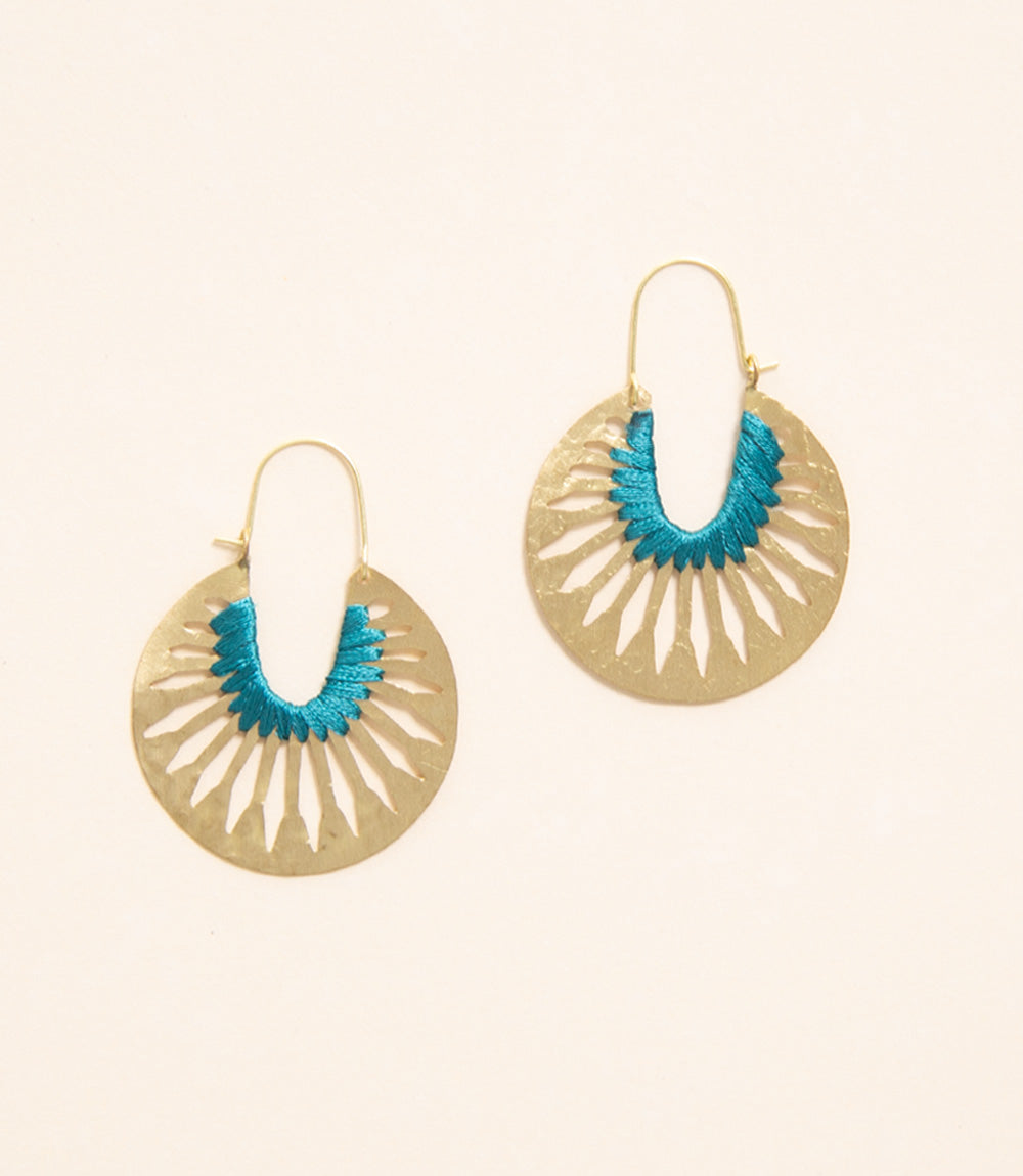 Jali - Silk Threaded Hoop Earrings - Teal