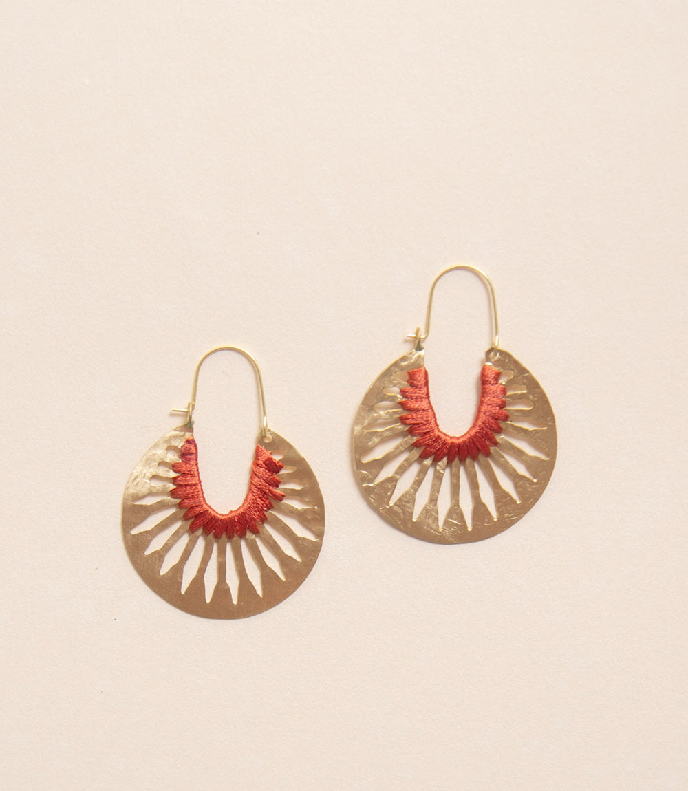 Jali - Silk Threaded Hoop Earrings - Burnt Orange