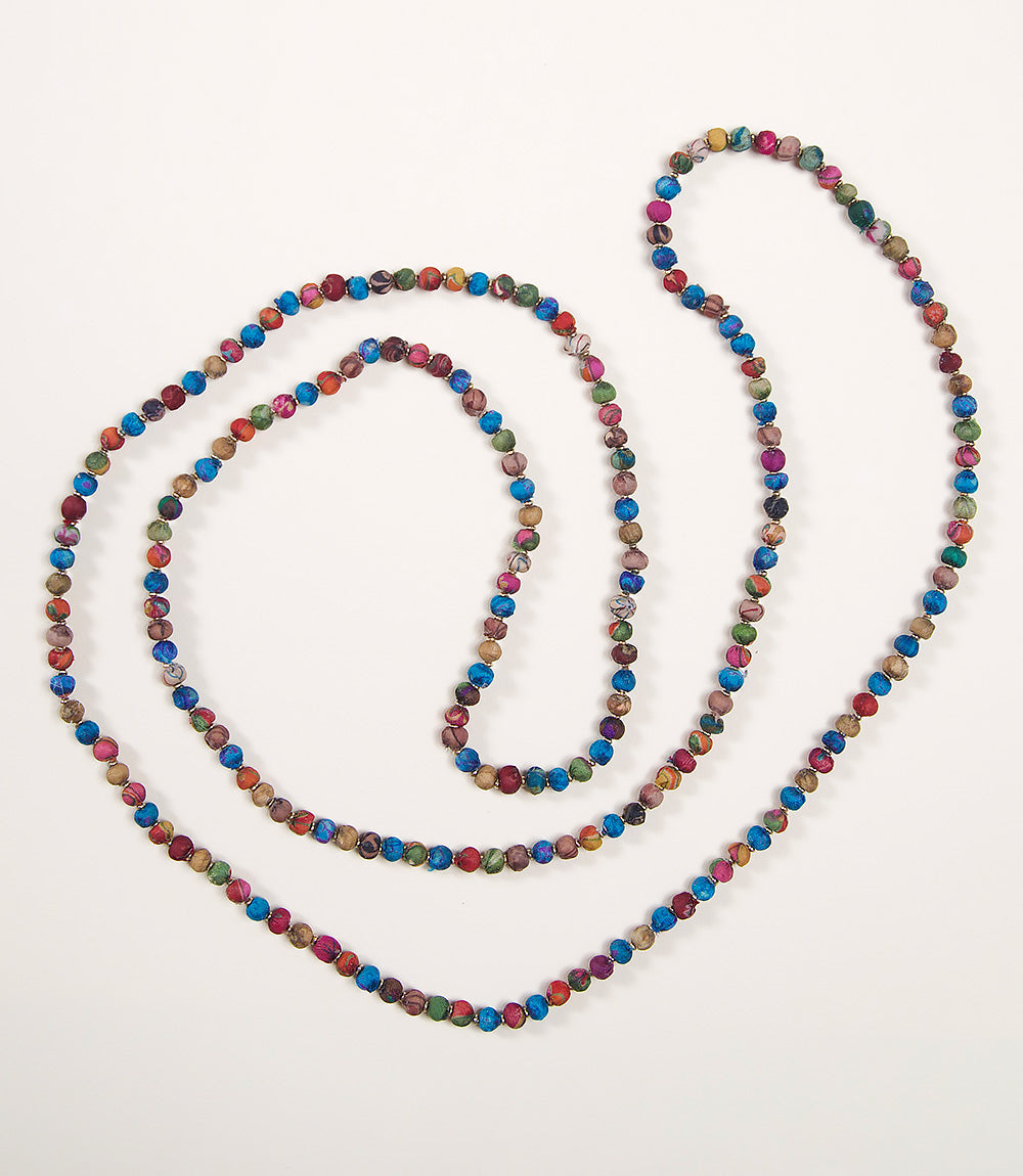 Upcycled Fabric Necklace - Long Bead Sari Necklace
