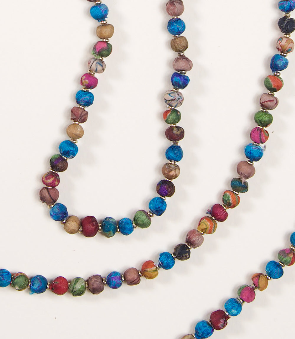 Upcycled Fabric Necklace - Long Bead Sari Necklace