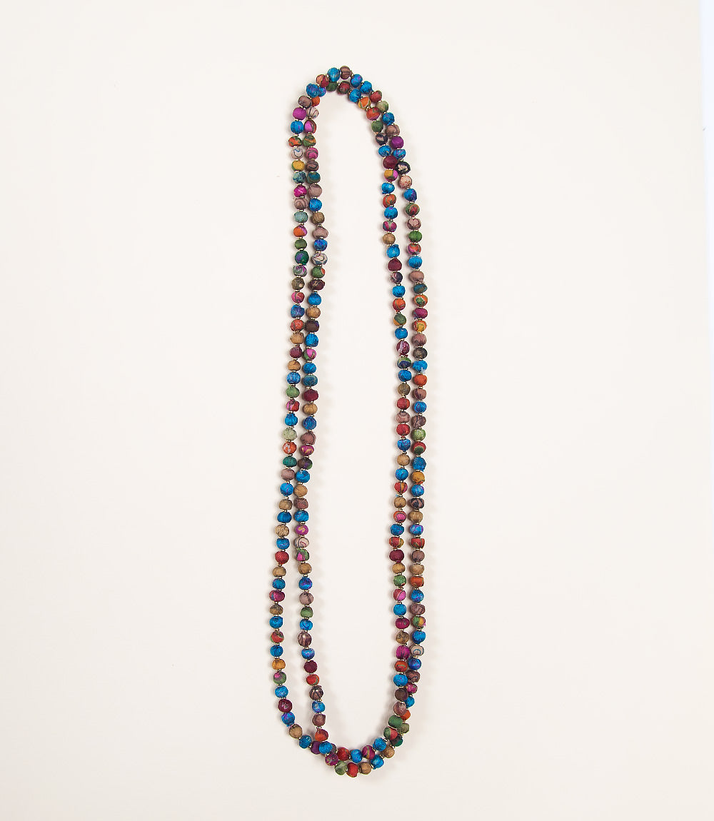 Upcycled Fabric Necklace - Long Bead Sari Necklace