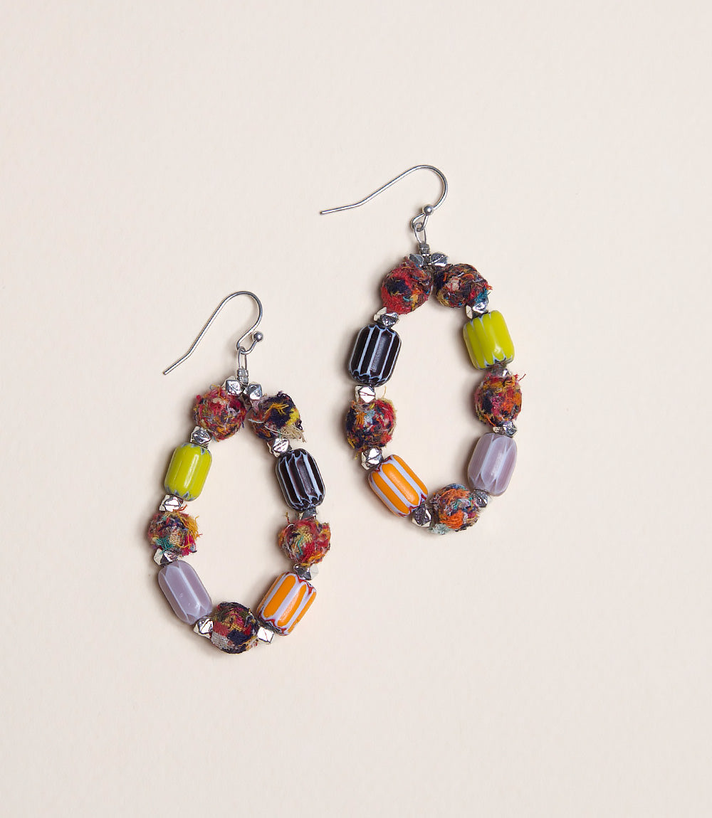 Upcycled Fabric Earrings - Gutka Glass and Fabric