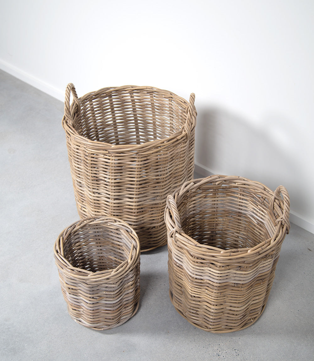 Kubu Rattan Laundry and Utility Baskets, Set of 3.