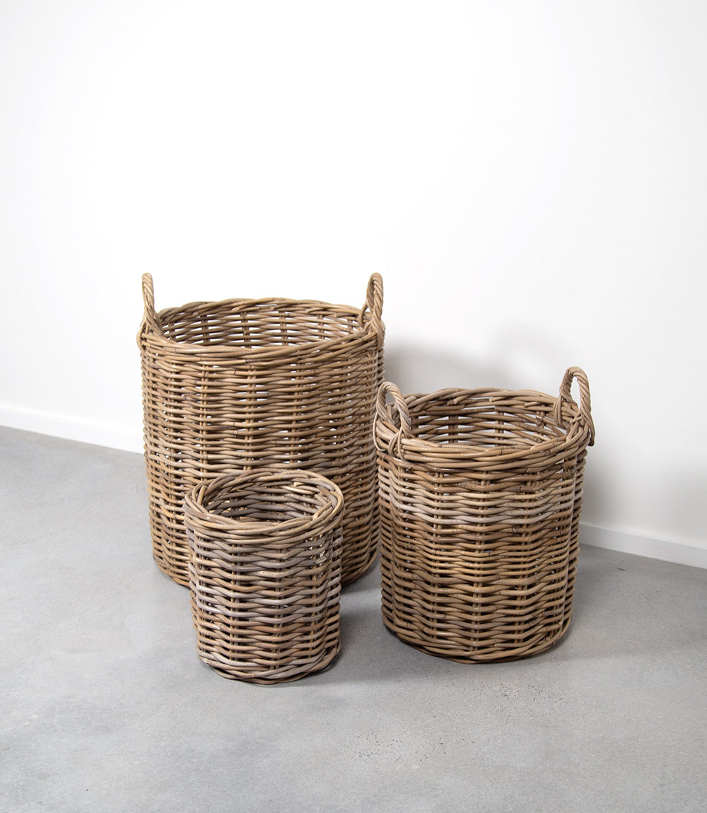 Kubu Rattan Laundry and Utility Baskets, Set of 3.