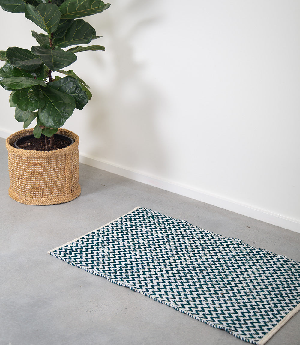 Jute and Cotton Thread Mat, Natural, Wavey Sea Pattern, 60x90cm