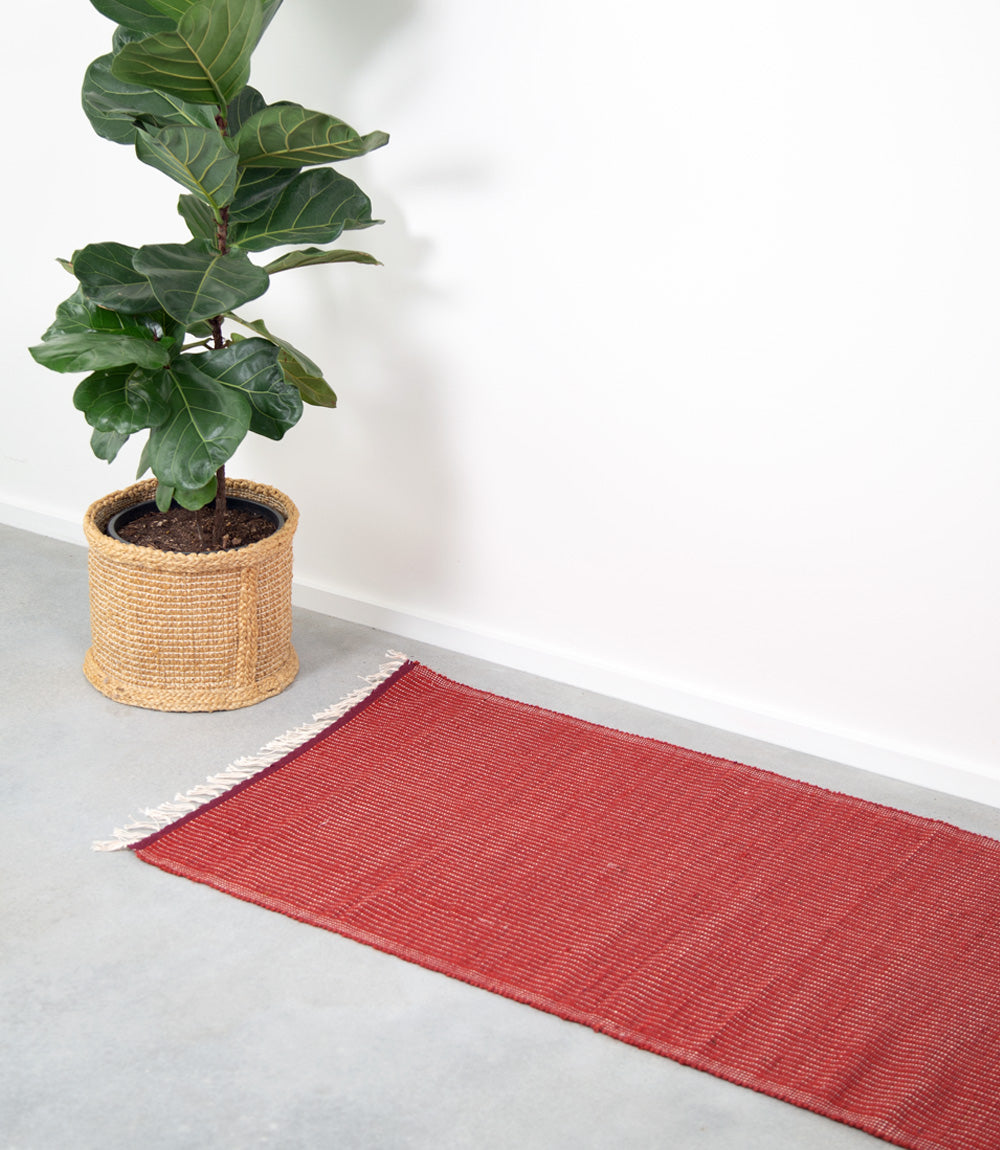 Jute Floor Mat - Thin, Red, 130x70cm
