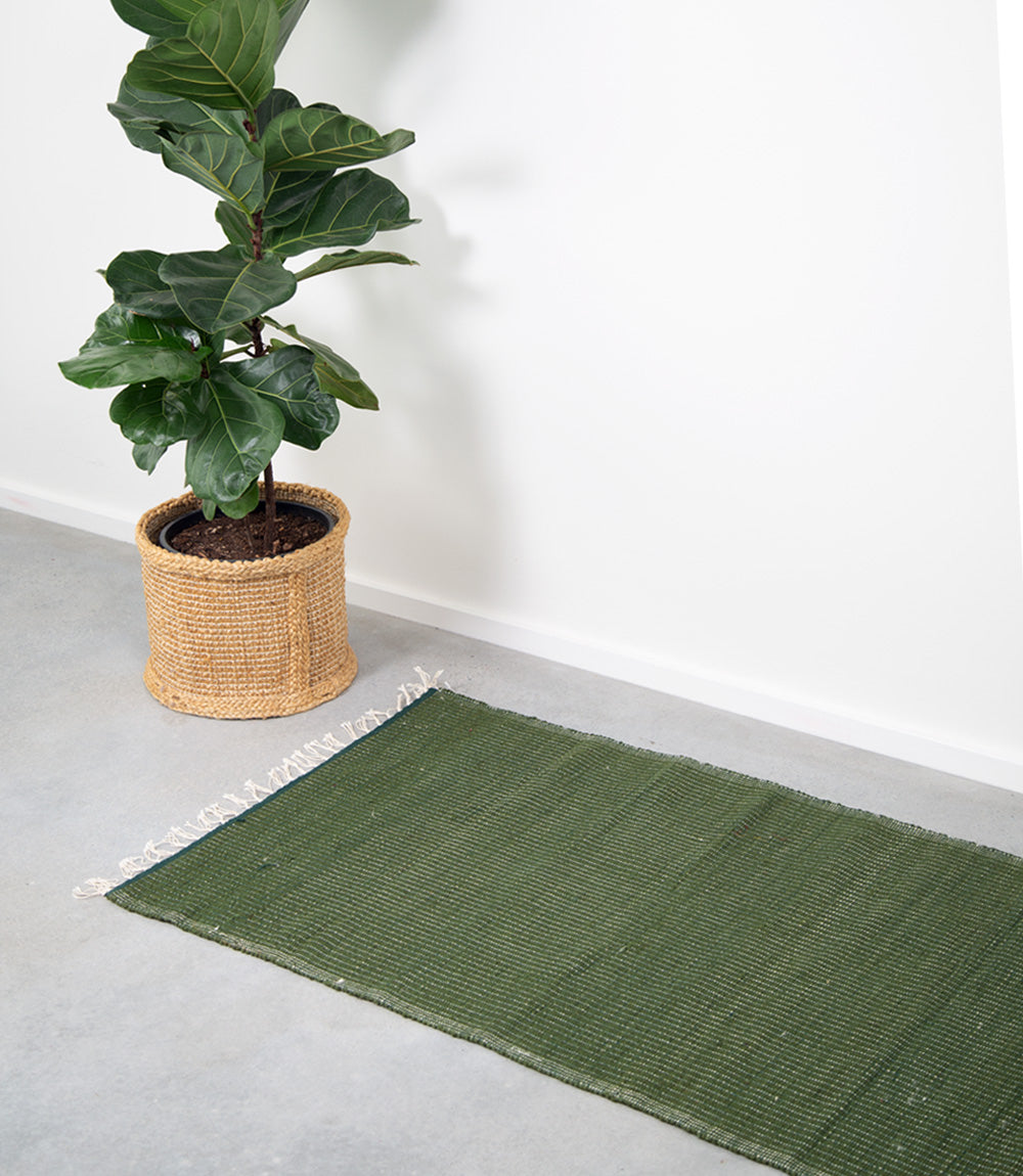 Jute and Cotton Floor Mat - Thin, Green, 130x70cm