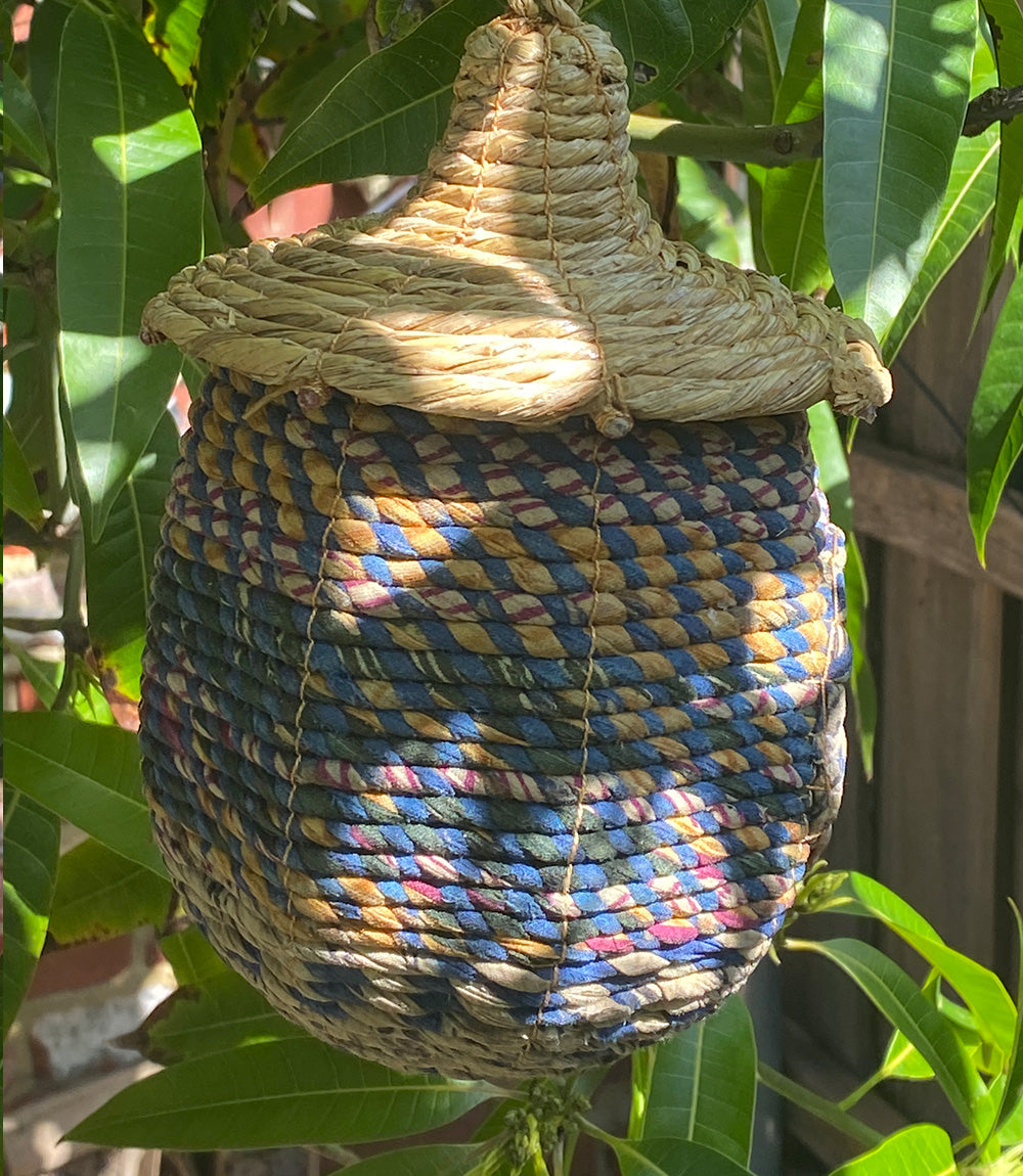 Bird nesting house recycled saree