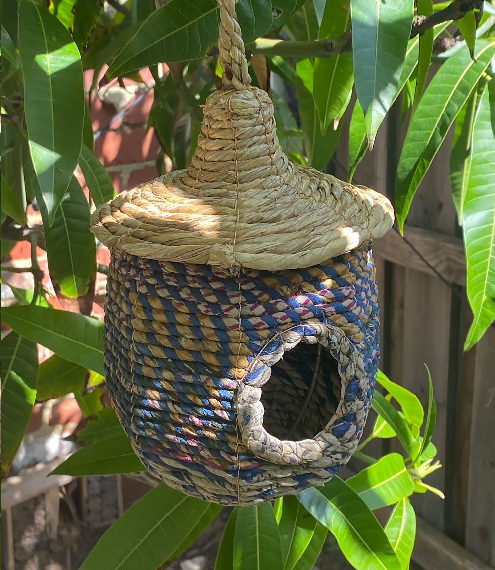 Bird nesting house recycled saree