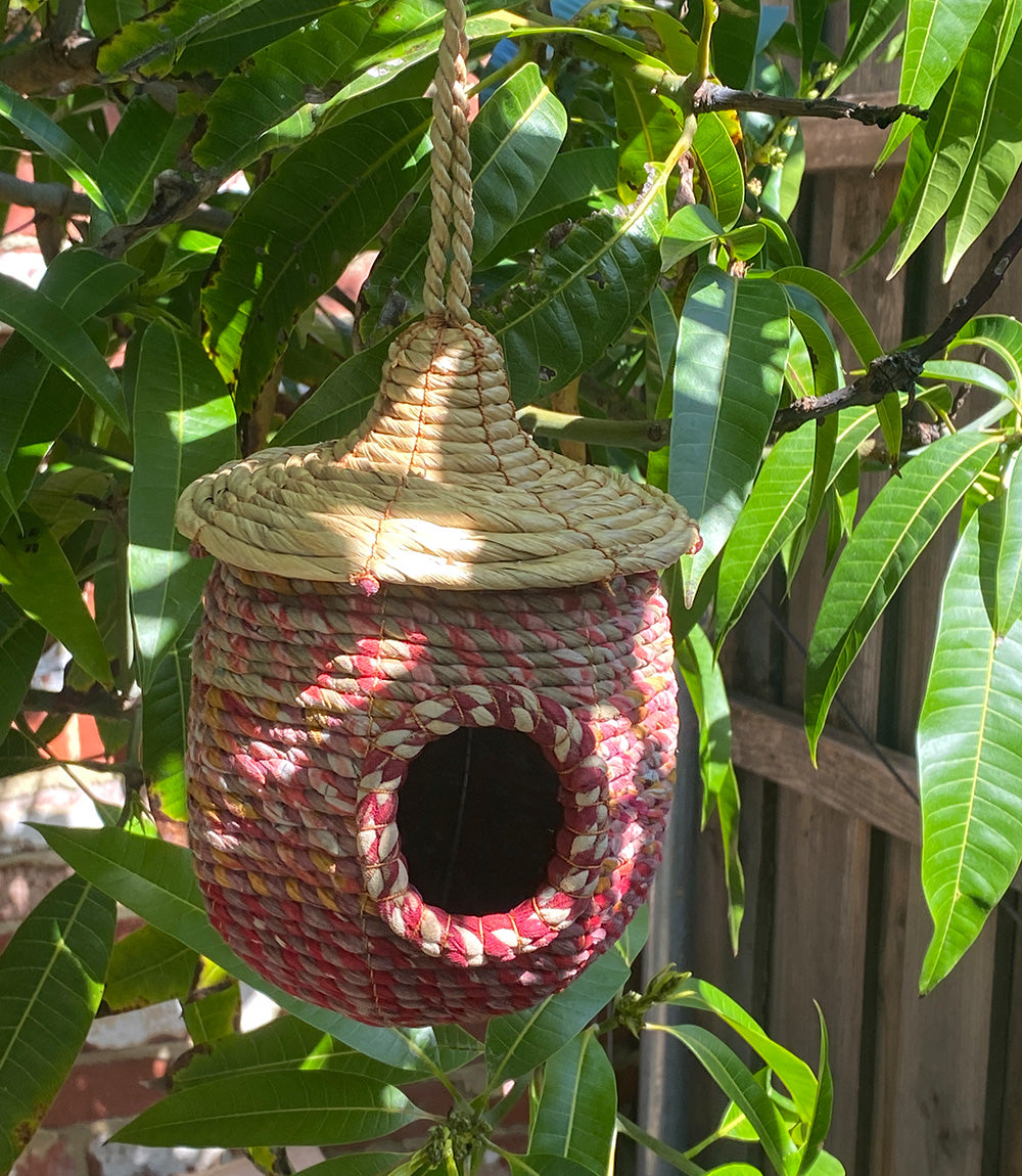 Bird nesting house recycled saree