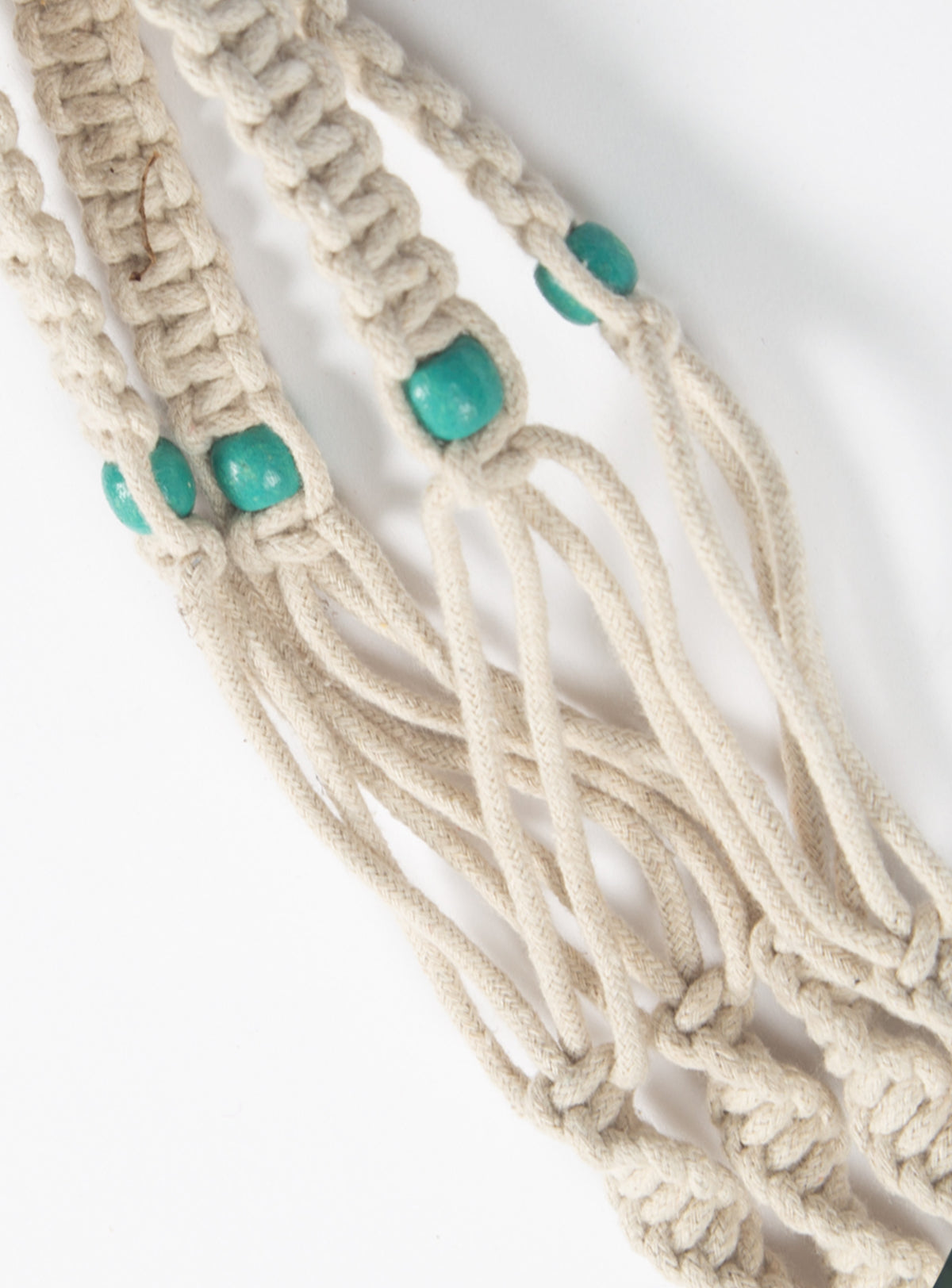 Macrame Cotton Plant Hanger - Turquoise Bead. 99cm