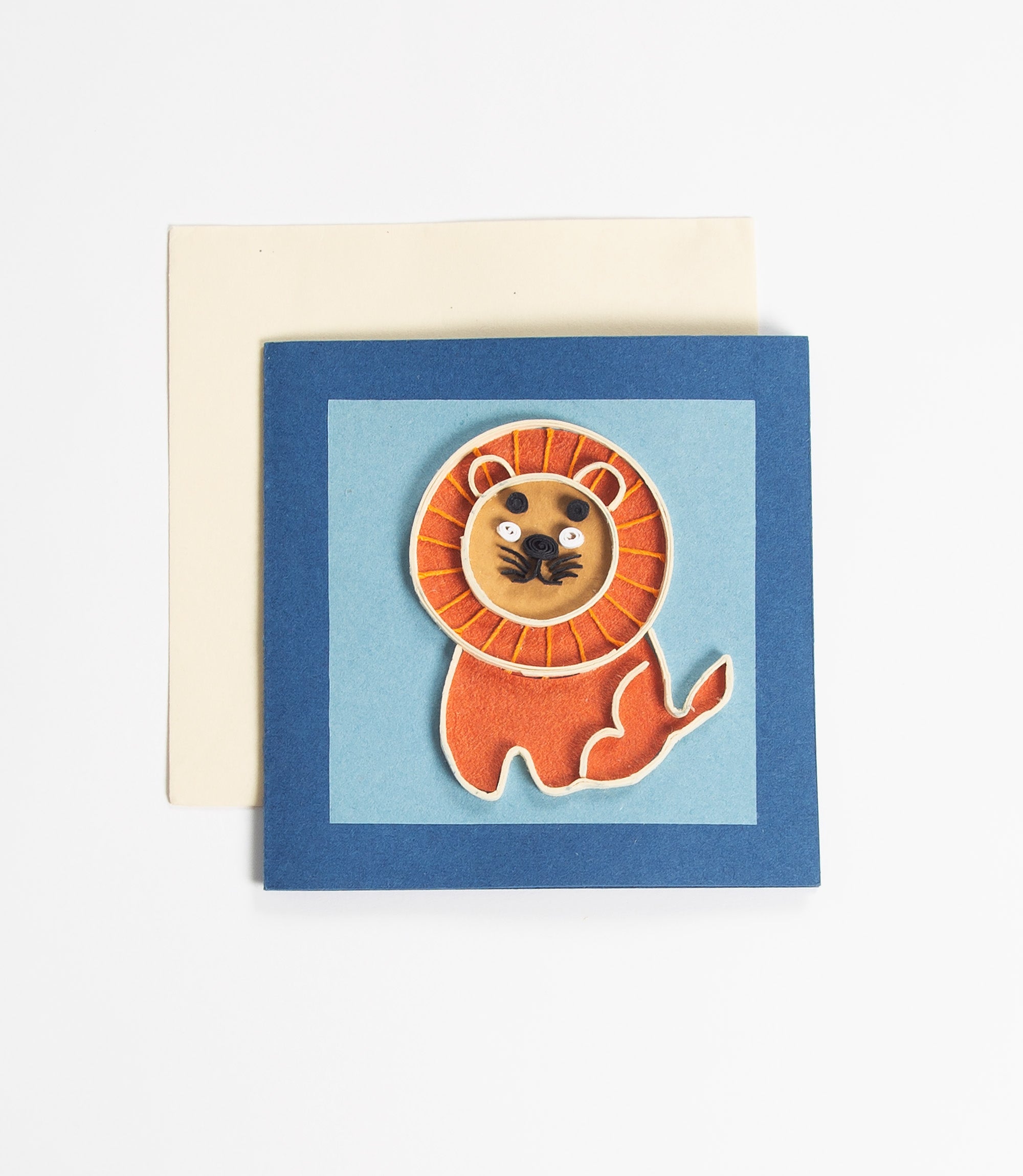 Card with a lion design on a blue background