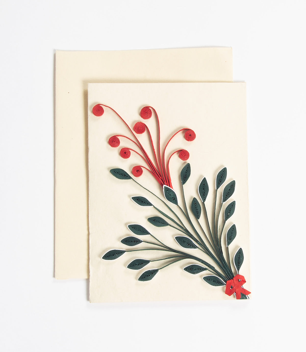 Handmade Christmas Craft Card - Quilled Bouquet. Pack of 4