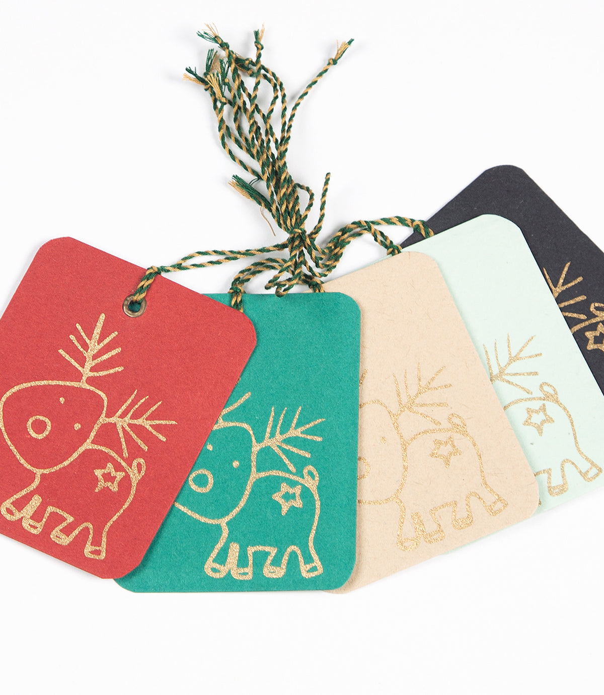 Jute Paper Gift Tag - Reindeer, Set of 5
