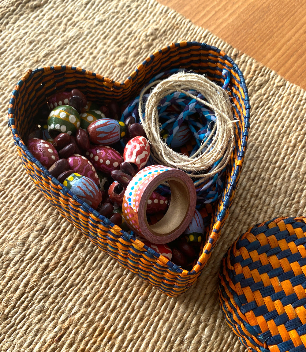 Pathi Heart Basket - Burnt Orange &amp; Blue