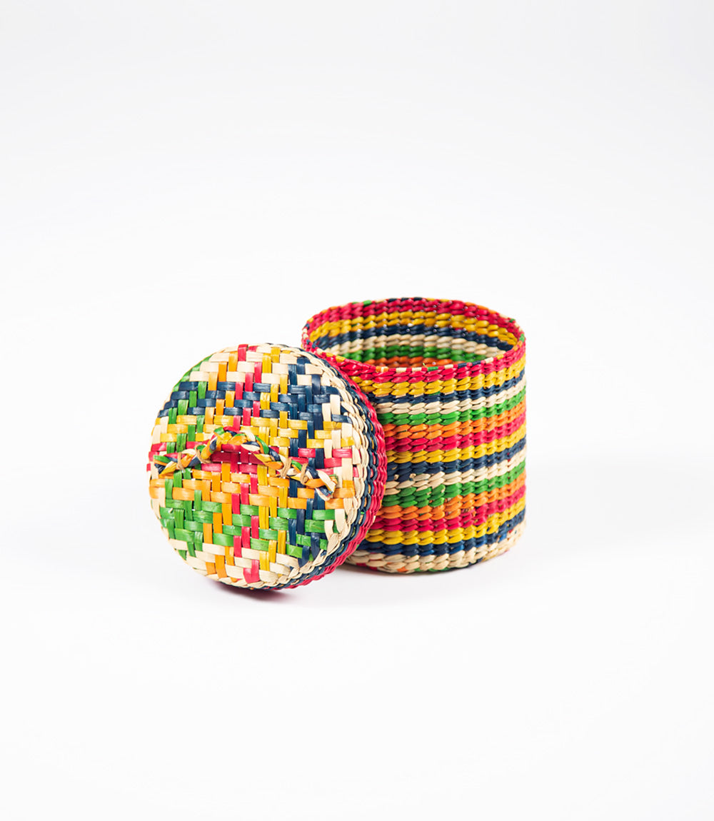 Lidded Box Pathi Grass - Multi-Coloured