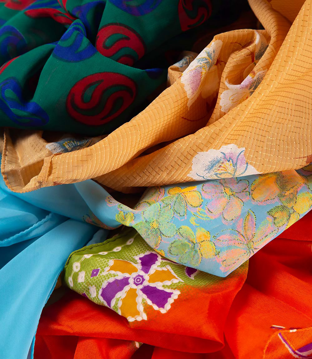Sari Fabric Gift Wraps - Pack of 6, Assorted. 70x70cm