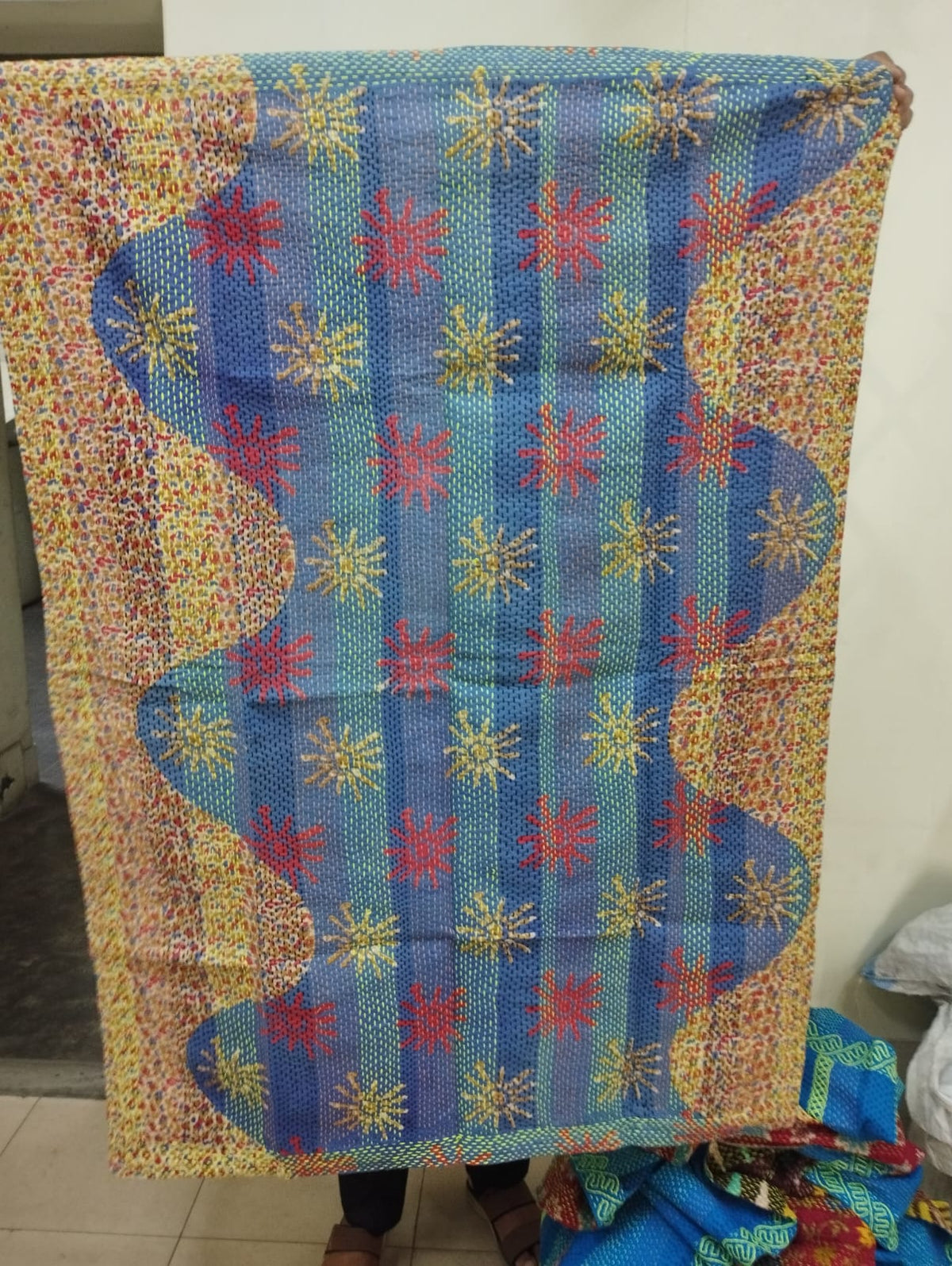 Blue Kantha Baby Blanket