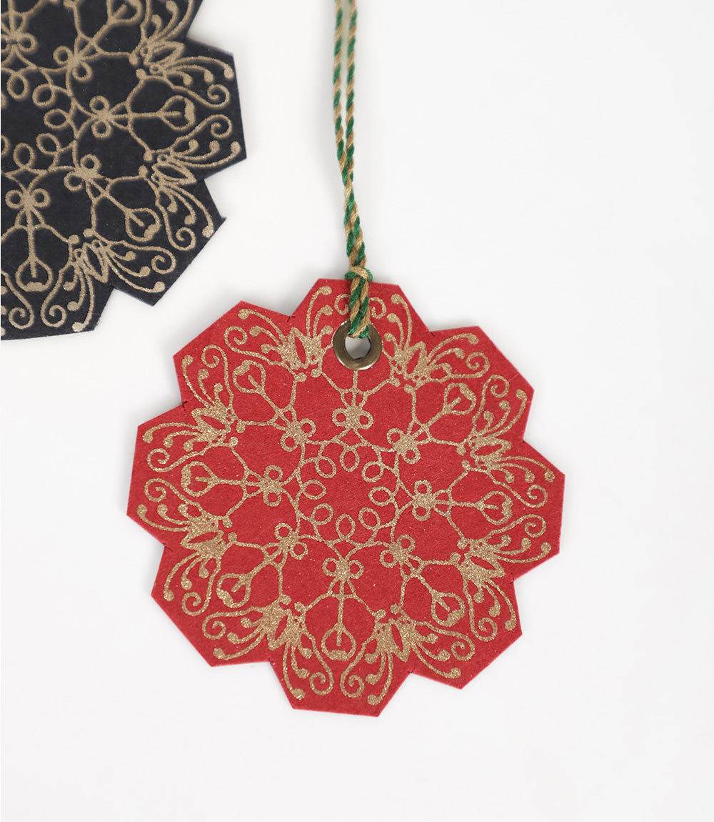 Jute Paper Gift Tag - Burst. Red &amp; Black. 