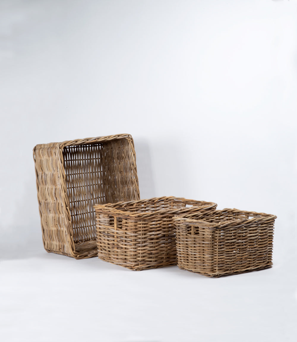 Kubu Rattan Rectangular Storage Basket - Set of 3, Nested
