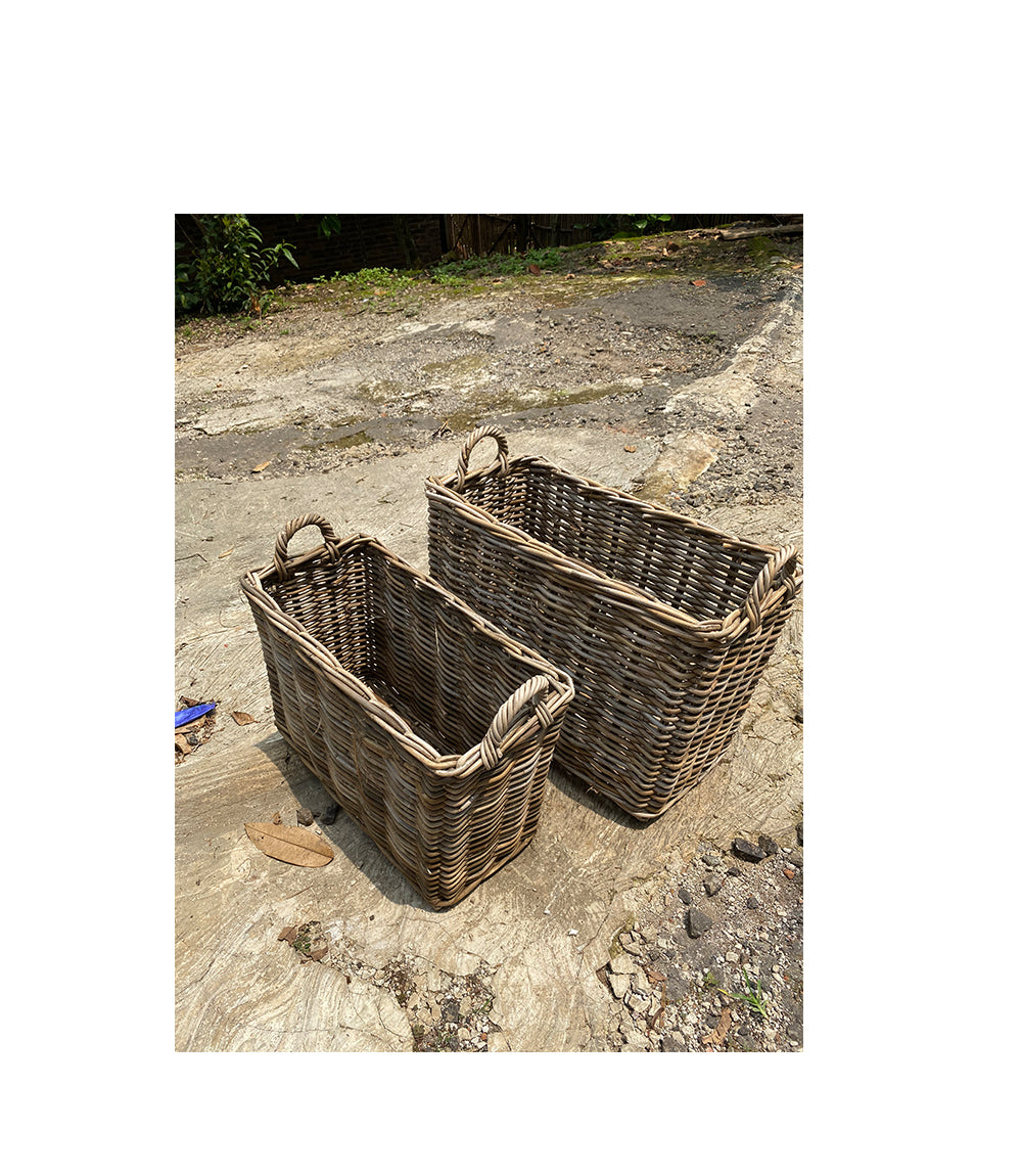 Rattan Kubu Narrow Baskets. Set of 2, Nested