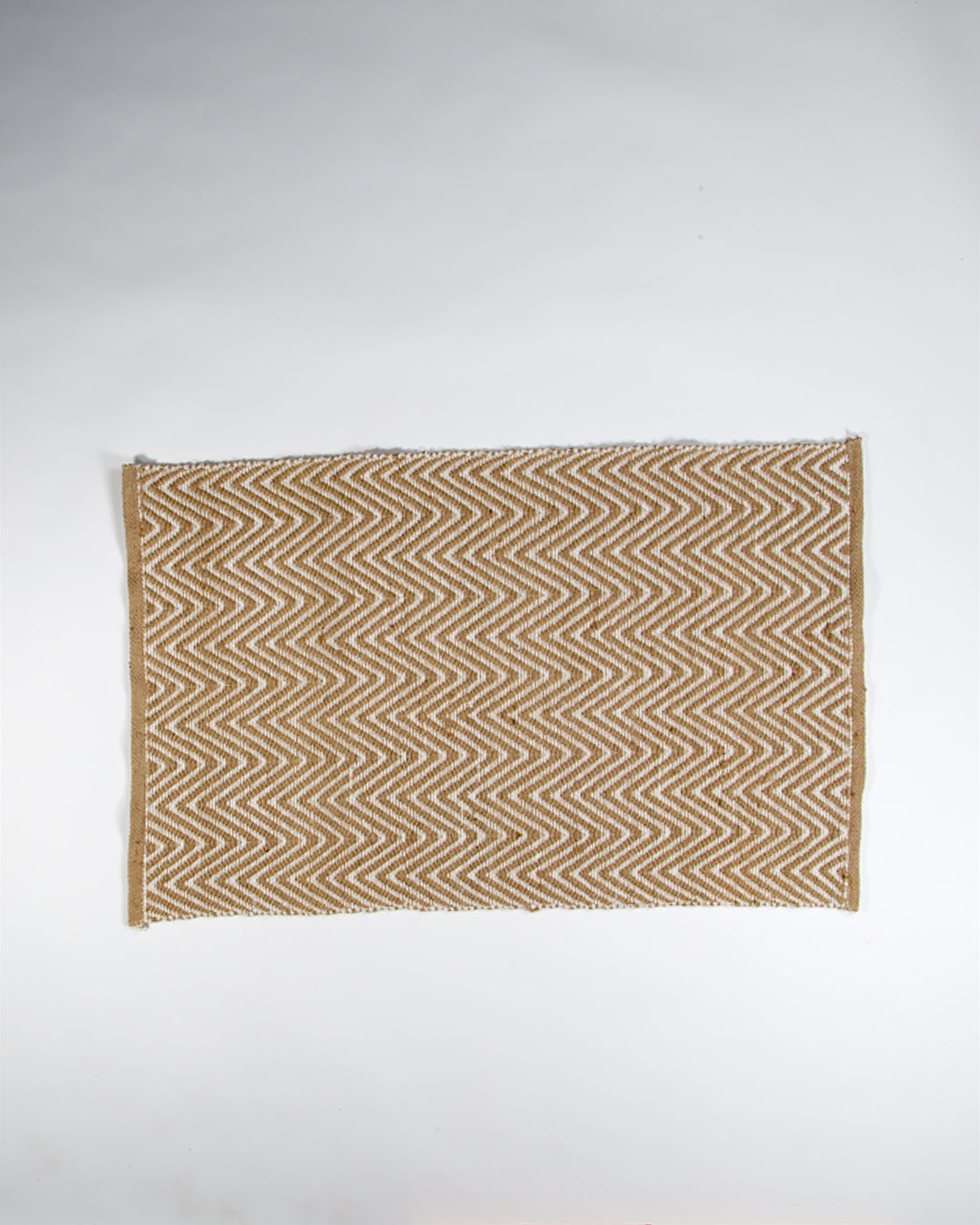 Jute and Cotton Thread Mat, Natural, Wavey Zig Zag Pattern, 60x90cm