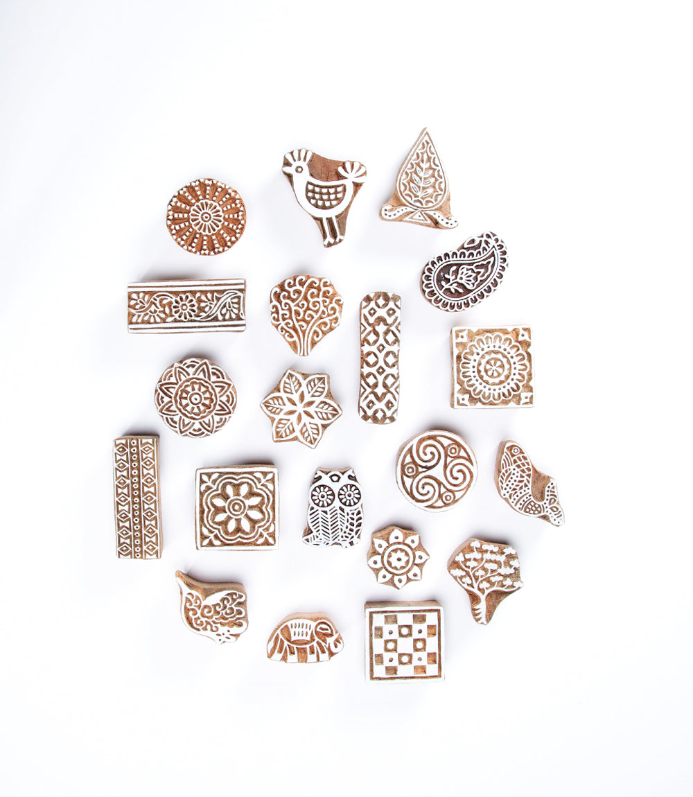 Small Wood Print Blocks, Pack #4, Pack of 20, Assorted