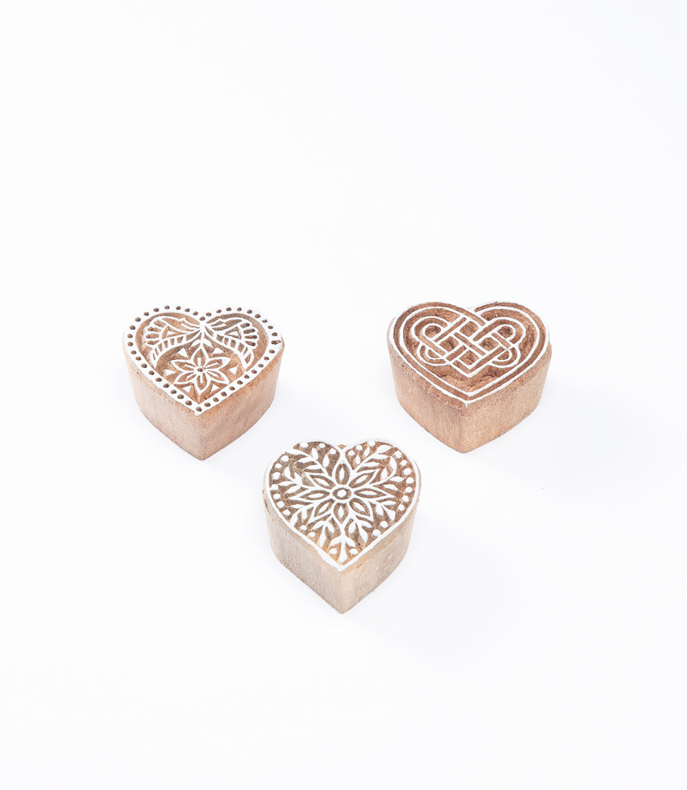 Hearts Wood Print Blocks - Pack of 6
