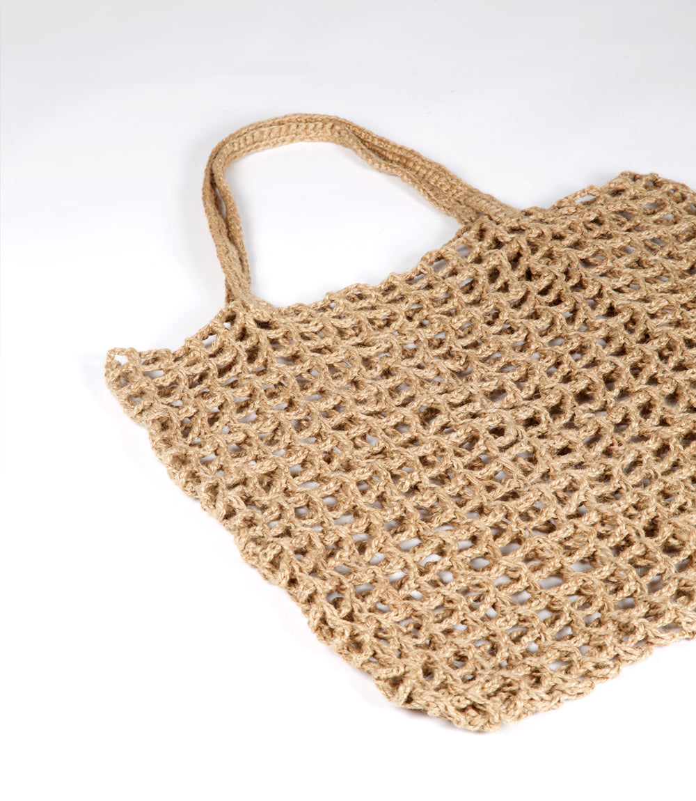 Cargo Net Shopper, Natural Jute Crochet with Macrame Handle