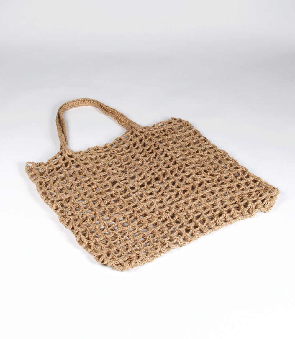 Cargo Net Shopper, Natural Jute Crochet with Macrame Handle
