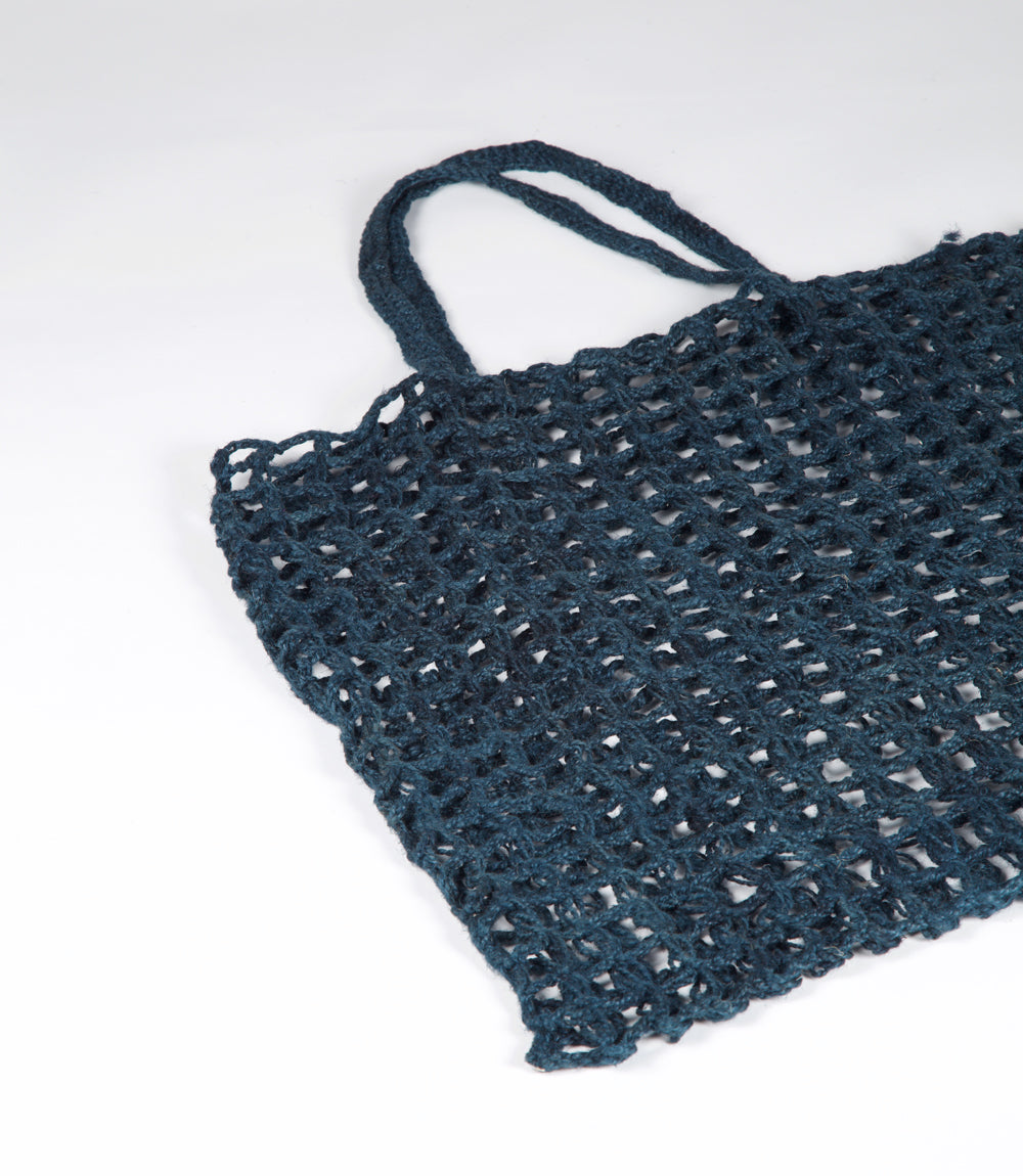 Cargo Net Shopper, Jute Crochet with Macrame Handle - Indigo