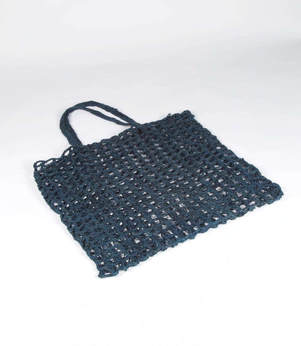 Cargo Net Shopper, Jute Crochet with Macrame Handle - Indigo