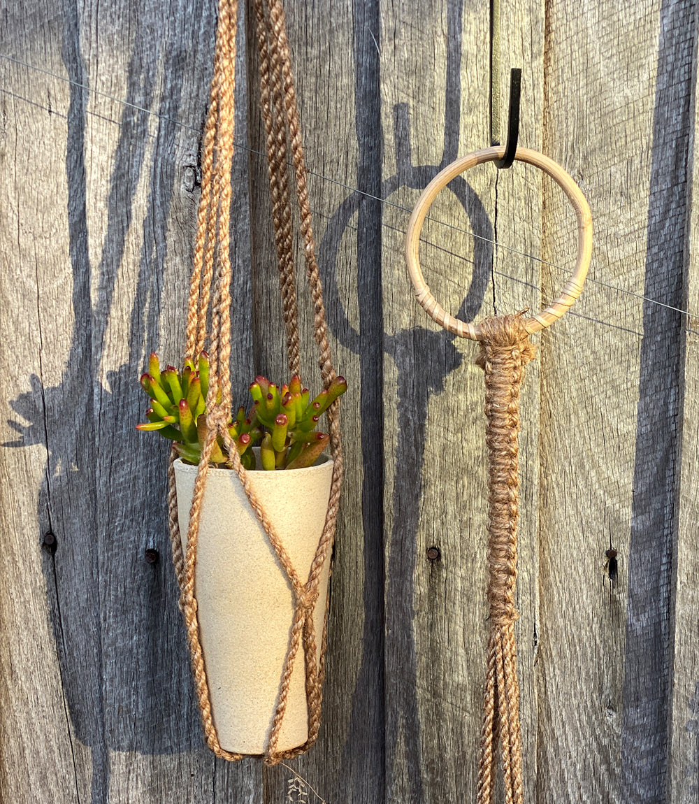 jute cord plant hanger Macrame Shika Plant Hanger, "Lark", Jute, Bamboo Handle, 64cm